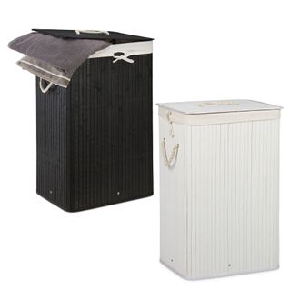 Relaxdays Juego De 2 Cestas De Ropa, Sistema De Separaci&oacute;n De Bamb&uacute;, Cestas Con Bolsa Extra&iacute;ble, 83 L Cada Una, Negro Y Blanco