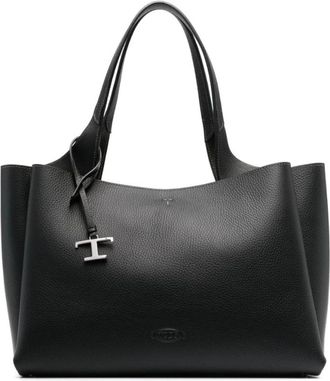 Tod's T Timeless medium leren tote - Dames - Shoppers - Zwart - ONE Size - Leer - Tassen