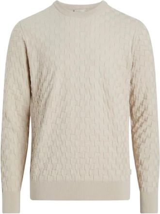 Calvin Klein Trui met reli&euml;f en ronde hals - Heren - Ronde hals truien - Beige - XL - Katoen - Truien & Vesten