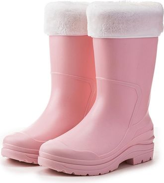 Pangolin Womens Waterproof Mid-Calf Wellies with Faux Fur Cuff, Removable Cotton Liner, Non-Slip Grip Sole, Warm Winter Wellington Boots Pink 4.5UK