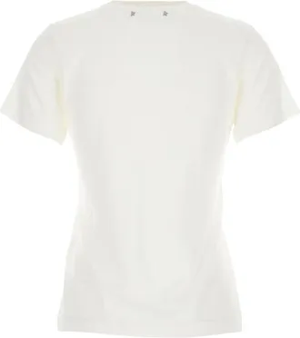 Golden Goose Womens White Crew Neck T-Shirt With Front Embroidery Viscose Polyamide T-Shirts & Jerseys