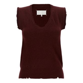 Maison Margiela Truien & Vesten, Dames, Rood, S, Wol, V-hals Gebreid Vest