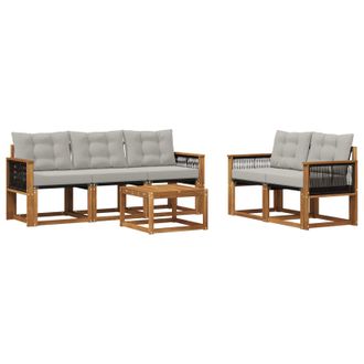 vidaXL Conjunto De Sof&aacute;s De Exterior 6 Pcs Natural Y Gris Claro Vidaxl
