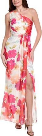 Adrianna Papell One-Shoulder Watercolor Floral Stripe Gown