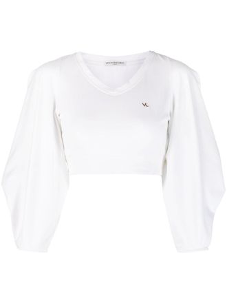 Veronique Leroy draped-sleeve cropped jersey - White