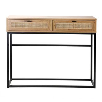 Calicosy Consola efecto roble con 2 cajones con rejilla de rat&aacute;n - L100cm
