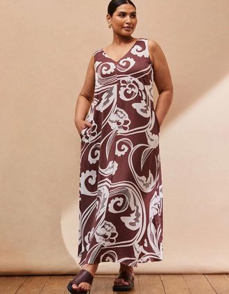 Live Unlimited London Womens Chocolate Brown Paisley V Neck Maxi Swing Dress - Size: 28