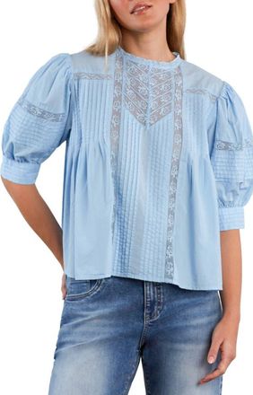 Wash Lab Denim Charmalace Pintuck Lace Inset Cotton Blend Top in Cerulean Blue at Nordstrom, Size X-Small