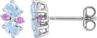 Rina Limor Rose Gold Over Silver 1.10 Ct. Tw. Blue Topaz - Sky, Pink Sapphire Stud Earrings