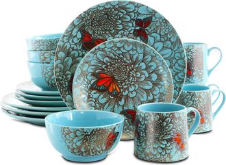 Elama Butterfly Garden 16 Piece Stoneware Dinnerware Set