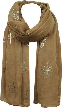 World of Shawls Silver Foil Mulberry Tree Print Fashion Scarf (Gold)