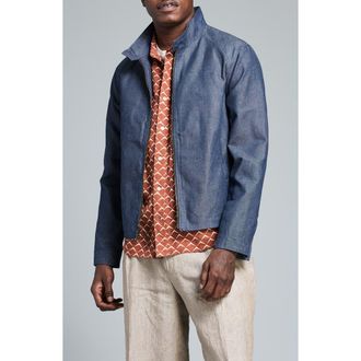 Billy Reid Waxed Denim Harrington Jacket in Indigo at Nordstrom, Size Xx-Large