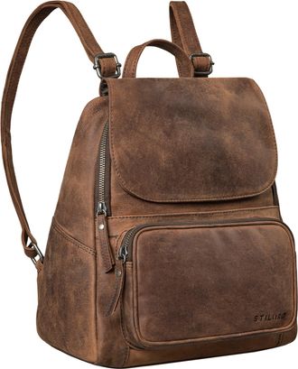 STILORD Ellie Stylish Ladies Backpack in Genuine Leather Small Womens Rucksack Backpack Handbag ideal as Work Backpack or Daypack, Colour:oak - brown