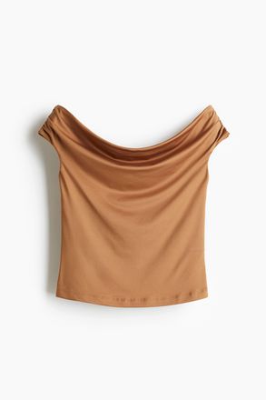 H&M Drapiertes Off-Shoulder-Shirt - Hellbraun