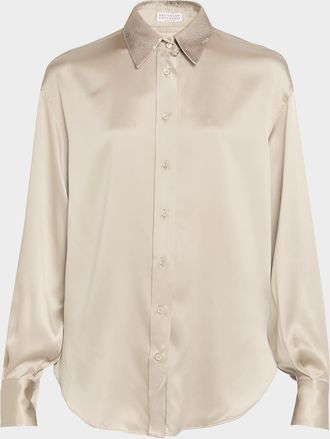 Brunello Cucinelli Silk Satin Button-Down Shirt
