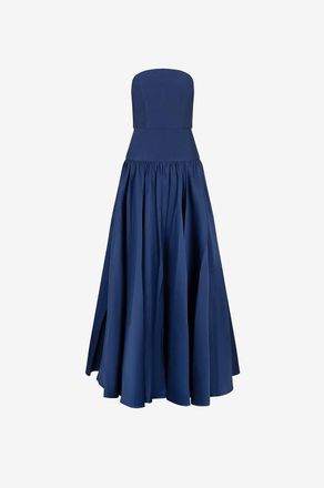 Roland Mouret Langes schulterfreies ausgestelltes Taftkleid mit kurvigem Ausschnitt