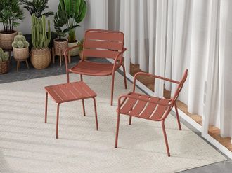 Vente-Unique Salotto da giardino in Metallo 2 poltrone basse impil. e un tavolo quadrato Terracotta - MIRMANDE di MYLIA