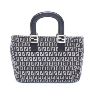 Fendi Black Gray Canvas Leather Handbag Tote Bag (Pre-Owned)