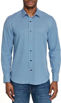 ConStruct Hexagon Geo Woven Long Sleeve Basic in White/blue at Nordstrom, Size Xx-Large
