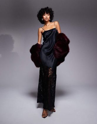 Asos satin/lace mix maxi dress in black