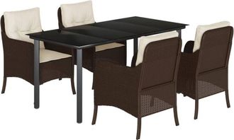 vidaXL Vidaxl - 5 Piece Garden Dining Set with Cushions Brown Poly Rattan