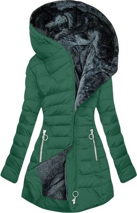 Generic Padded Jacket Women, Mid Length Winter Puffer Coats Long Sleeve Zip Warm Quilted Outwear Ladies Lightweight Hooded Down Jackets Hiking Parka Plus Size