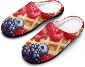 Generic Waffle With Berries Mens House Slippers Memory Foam Washable Cotton Slip on Home Shoes