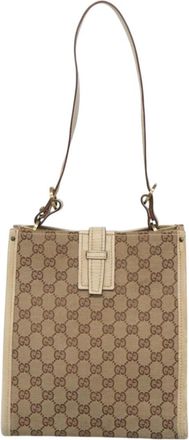 Gucci Gg Canvas Beige Canvas Shoulder Bag (Pre-Owned)