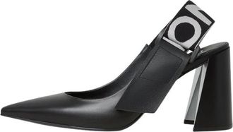 Cesare Gaspari Blockhak Slingback Pumps Jimena - Dames - Pumps - Zwart - 38 EU - Leer - Schoenen