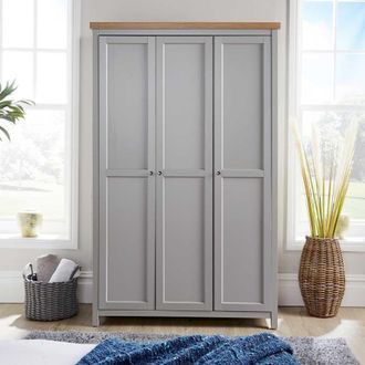 Home Source Industries Avon 3 Door Wardrobe with Storage Shelves in Grey
