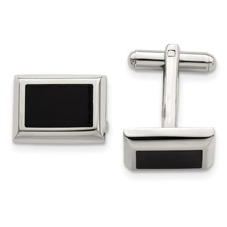 Diamond2Deal Stainless Steel Polished Black IP-plated Rectangle Cufflinks