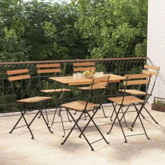 vidaXL Vidaxl - Sillas Cafeter&iacute;a Plegables 6 Uds Acero Y Madera Maciza De Teca