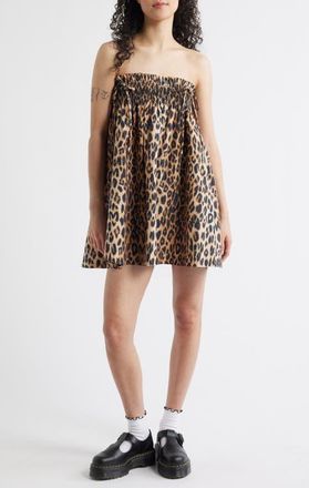 Damson Madder Lilo Leopard Spot Convertible Minidress in Brown at Nordstrom, Size 10 Us