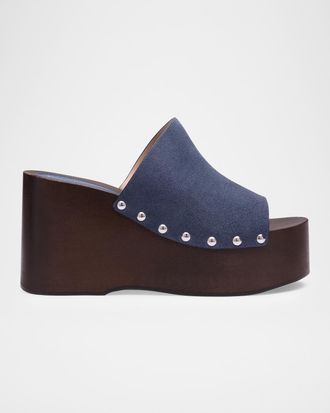 Stuart Weitzman 100mm Kate Suede Platform Clogs