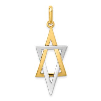 Diamond2Deal 14k Yellow Gold Rhodium Elongated Jewish Star Of David Charm