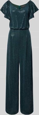 Vera Mont Schimmernder Jumpsuit mit V-Ausschnitt in Petrol, Gr&ouml;&szlig;e 36