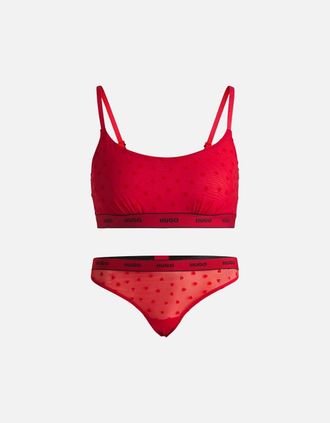 HUGO BOSS Womens Hearts Lace Bralette & Thong Gift Set, Red - Size: XXL