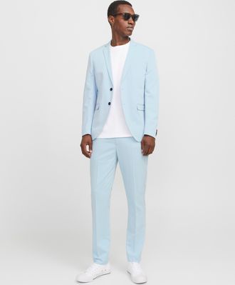 Jack & Jones Anzug JACK & JONES JPRFRANCO Extra schmal, pflegeleicht, stilvoll mit fallendem Revers, Herren, Gr. 46, N-Gr, chambray blau, Web, Obermaterial: 78% Po