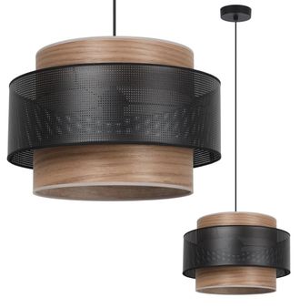 OEM L&aacute;mpara Colgante Wood Trio Negra 1 Pantalla Plana Malla Chapa Nogal