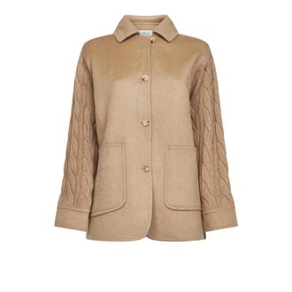Max Mara Light Jackets, female, Brown, Size: XS Camel Wool Coat with Cable Knit