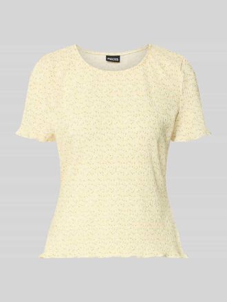 Pieces Slim Fit T-Shirt mit Allover-Muster Modell FLORA in Hellgelb, Gr&ouml;&szlig;e XL