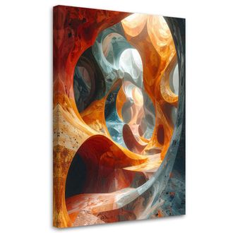 Feeby Cuadro En Lienzo, Estructura Rocosa Org&aacute;nica Abstracta En Tonos Naranja Y Gris, 80x120