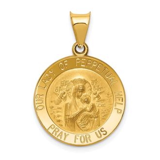Diamond2Deal 14k Yellow Gold Polished Satin Our Lady Perpetual Help Medal Hollow Pendant