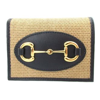 Gucci Beige Navy Canvas Leather Coin Purse/Coin Case (Pre-Owned)