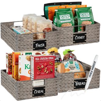 Best Choice Products Set of 4 16x12in Woven Water Hyacinth Pantry Baskets w/ Chalkboard Label, Chalk Marker