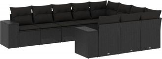 vidaXL Vidaxl - Set De Sof&aacute;s De Jard&iacute;n 10 Pzas Cojines Rat&aacute;n Sint&eacute;tico Negro