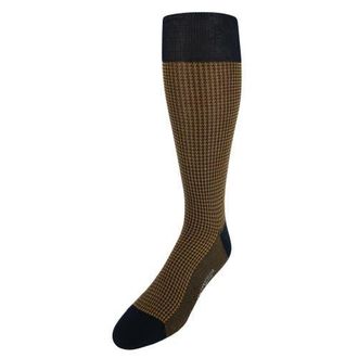 Trafalgar Store Doyle Houndstooth Design Mercerized Cotton Mid-Calf Socks in Black And Gold at Nordstrom