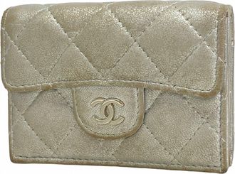 Chanel Silver Leather Wallet (Tri-Fold) (Pre-Owned)