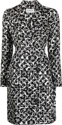 Lanvin floral-print belted silk dress - women - Silk/Cupro - 34 - Black