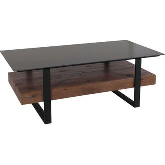 Hhg Tavolino salotto divano 698 43x120x60cm pietra sinterizzata mdf gambe nere legno scuro effetto marmo marrone